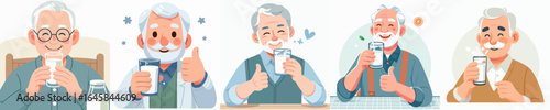 vector of a grandfather drinking milk in the morning