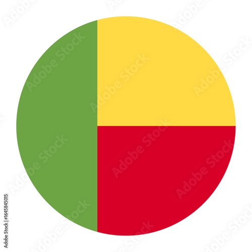 Benin national flag isolated on white. Official vertical green stripe and horizontal yellow and red stripes, simple flat design. Vector clipart or icon for Beninese events and news illustration,travel