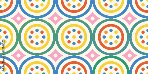 Colorful geometric circles and diamonds pattern