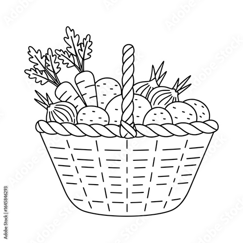 Vector illustration of basket of fresh vegetables isolated on white background