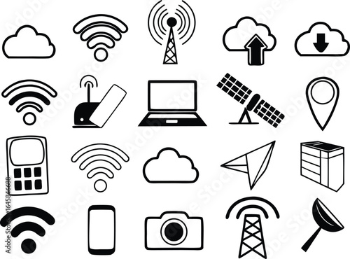 Internet and web, wireless icons set vector with editable
