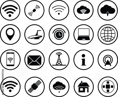 Internet and web, wireless icons set vector with editable
