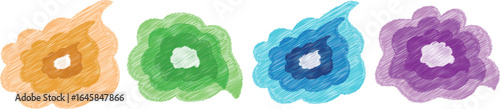 Dynamic Rounded Organic Forms with Colourful Doodle Shape Scribed Brush Fills for Stylish Digital Design Projects

