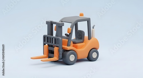 Whimsical Forklift Truck: A Colorful 3D Rendering on a Light Blue Background, A Playful and Simplified Forklift Depicted in a Modern 3D Style