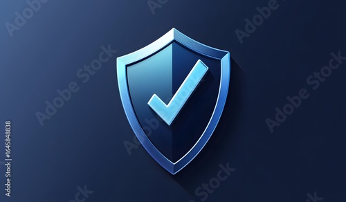 Blue security shield with a checkmark icon on a dark blue background, vector illustration design. Cyber layer for website banner and web layout