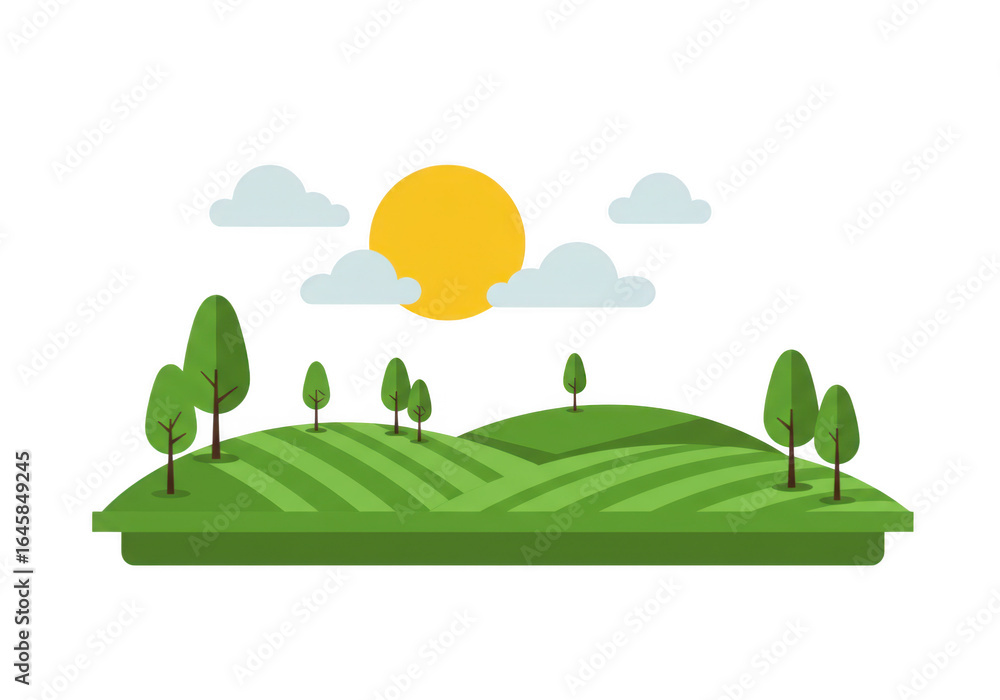 Fototapeta premium Sunny rolling hills isolated on transparent background