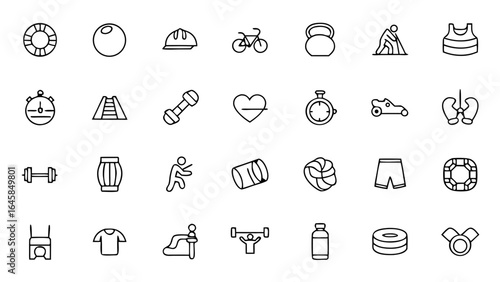 Fitness & Training Minimalist Line Art Vector Icons – Gym, Exercise, and Health Activity Symbols

