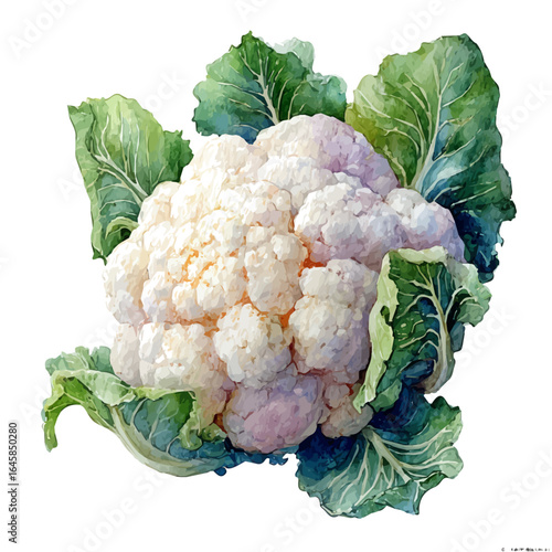 Cauliflower in watercolor style, vector illustration, isolated on white background.