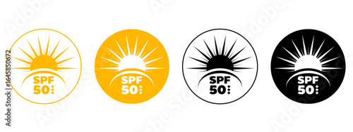 Sun protection factor 50 icons with sun symbols spf 50