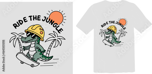  Cute Cartoon Alligator Skateboarding - "Ride the Jungle"