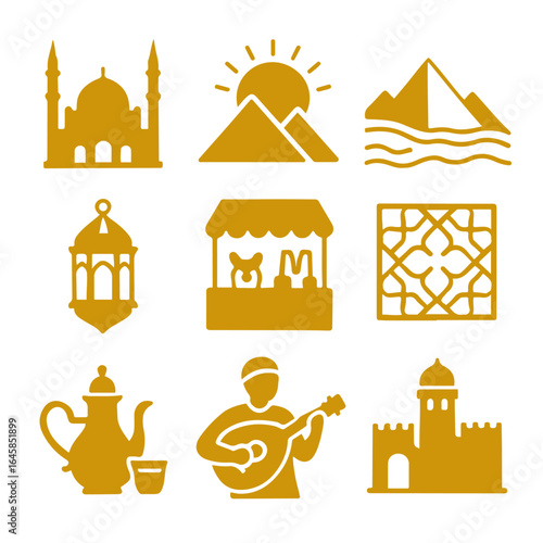 vector isolated yellow color cairo traditional cultural symbols