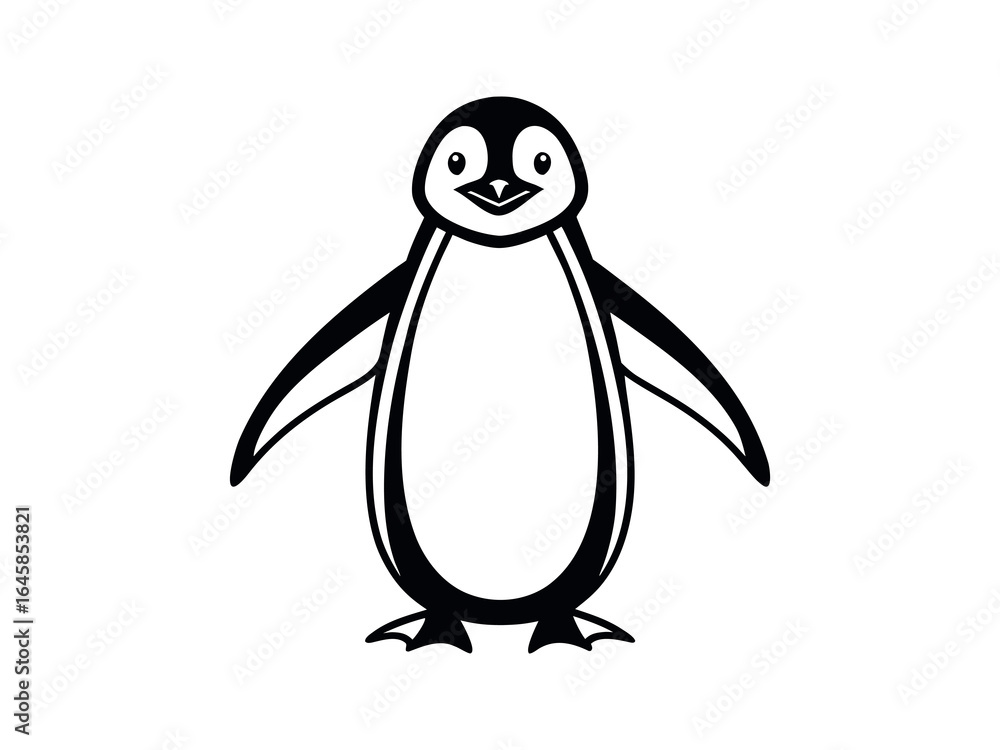 Naklejka premium Vector illustration of a black silhouette of a penguin. Isolated white background
