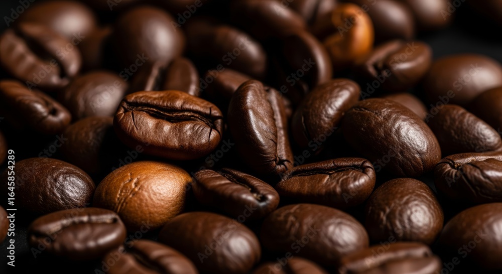 Obraz premium A Detailed Close Up View of Roasted Coffee Beans Showcasing Their Rich Dark Brown Color and Texture Perfect for Beverage Preparation and Culinary Uses