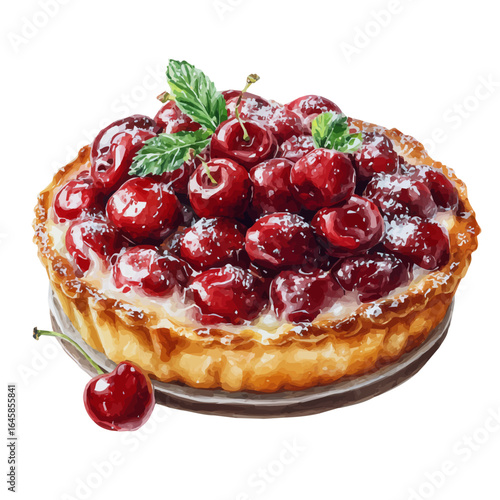 Cherry Pie, watercolor painting, vector illustration, isolated on a white background.