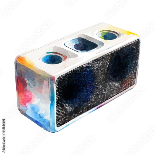 Watercolor vector illustration of Bluetooth Speaker, isolated on white background.