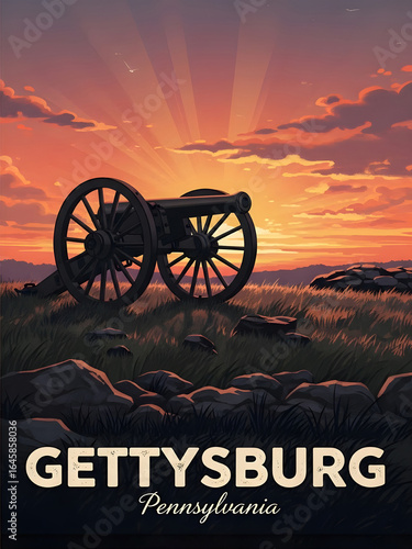 Gettysburg pennsylvania civil war cannon at sunset
