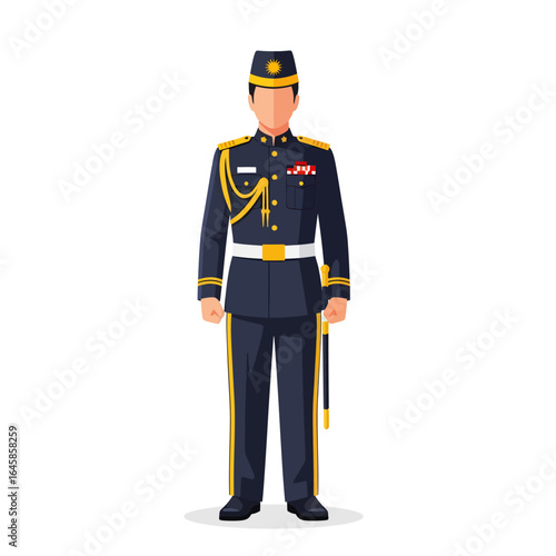 Full body illustration of a person in military uniform.