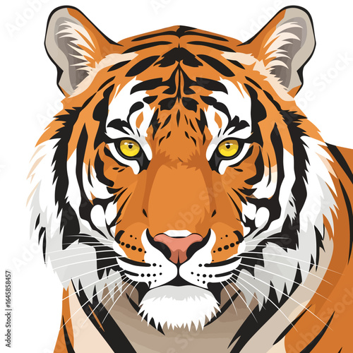 Detailed vector illustration of a tiger's face with orange and black stripes.