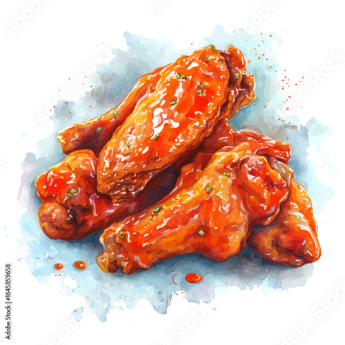 A watercolor painting of Buffalo WingsFootball, vector illustration on white background.