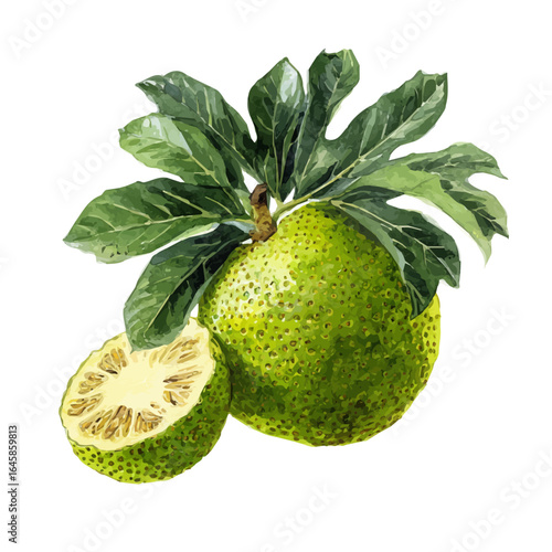 Breadfruit in watercolor style, vector illustration, isolated on white background.