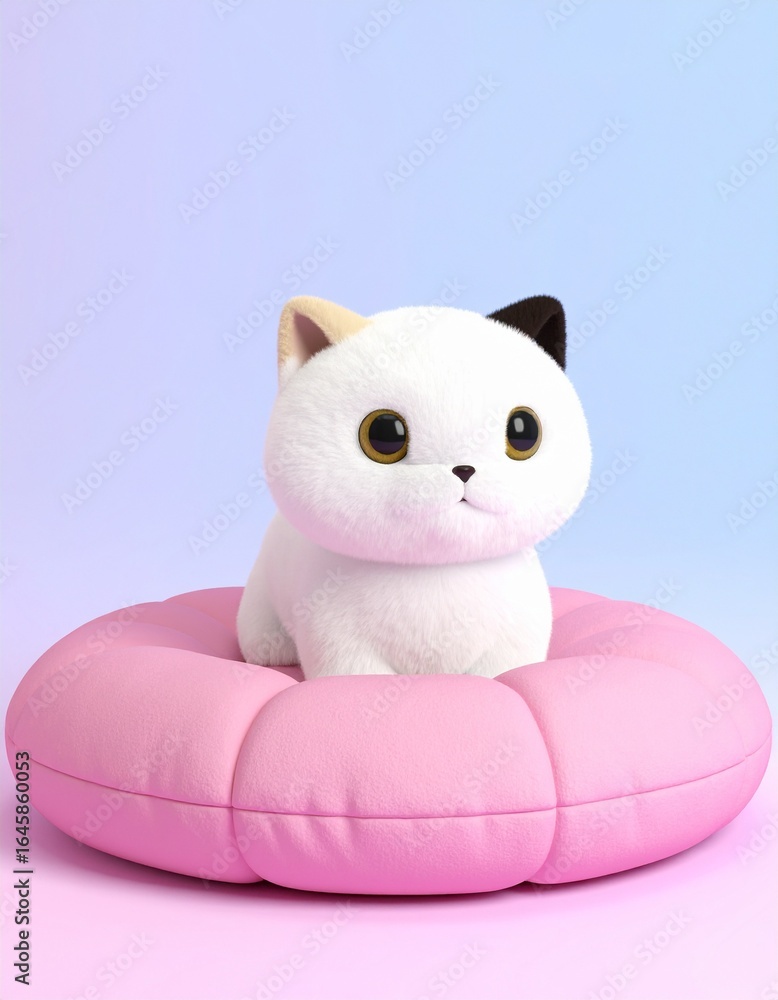 Obraz premium Cute cartoon cat on pink cushion