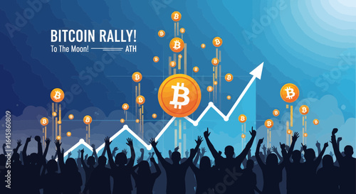 Cryptocurrency Enthusiasts Celebrate Growth in Market, Financial Event, Abstract Graphic, Digital Environment, Positive Mood