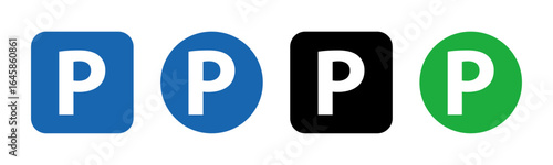 Parking signs. Sticker Symbols for car parking zone. Vector illustration on transparent PNG background.