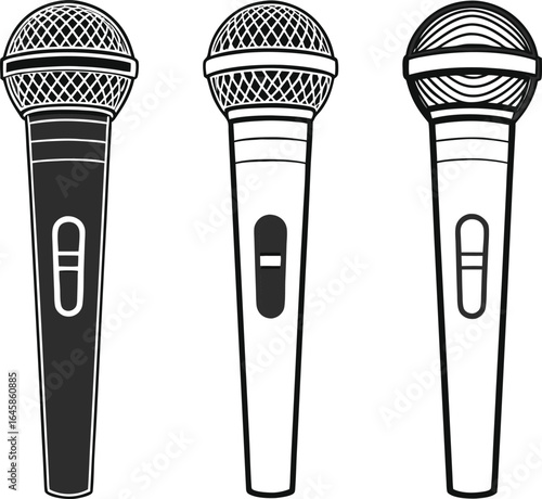 Three microphones black and white audio sound