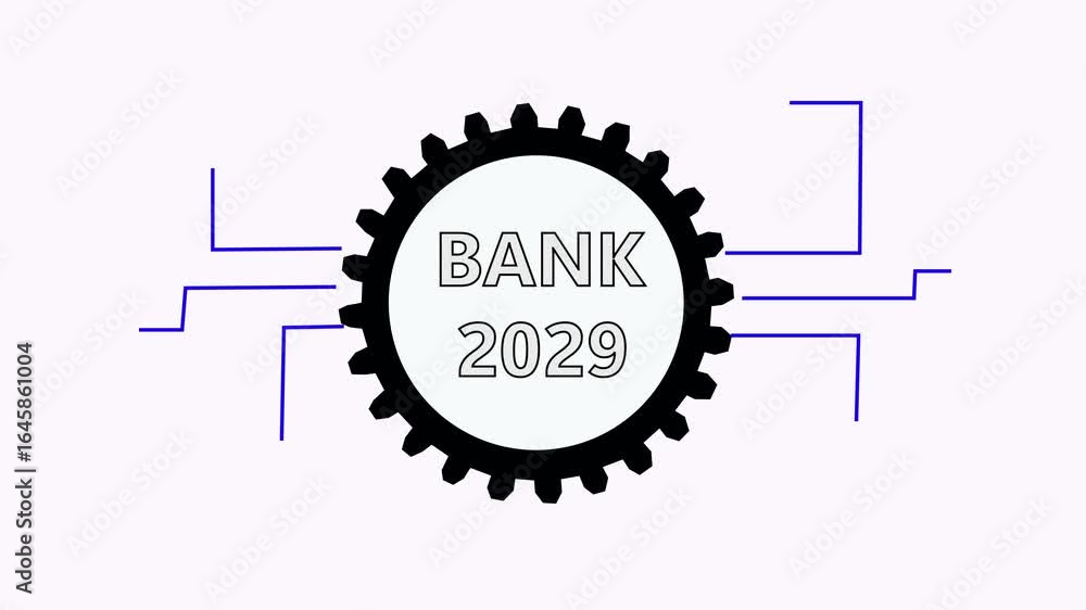 Neon light effect animation of a bank and the year 2029 ,Business representing real estate growth and market innovation bank icon, House loan ,risk management, Insurance and economic recession . Neon light effect animation of a bank and the year 2029 ,Business representing real estate growth and market innovation bank icon, House loan ,risk management, Insurance and economic recession .