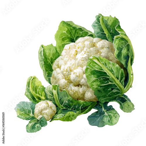 A watercolor painting of Cauliflower, vector illustration on white background.