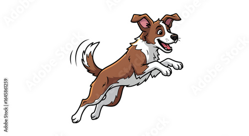 Playful Dog Jumping in Action, Cartoon Style Illustration, Fun and Whimsical Environment
