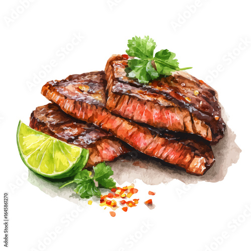 Carne Asada in watercolor style, vector illustration, isolated on white background.