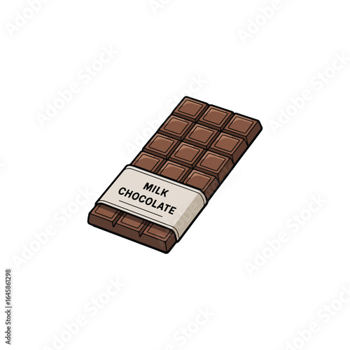 A stylized illustration of a milk chocolate bar with a paper wrapper sweet confectionery