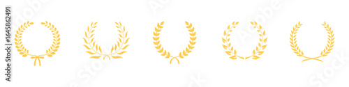 Golden Laurel Wreath Icons – Victory & Achievement Symbols for Awards and Logo Design
