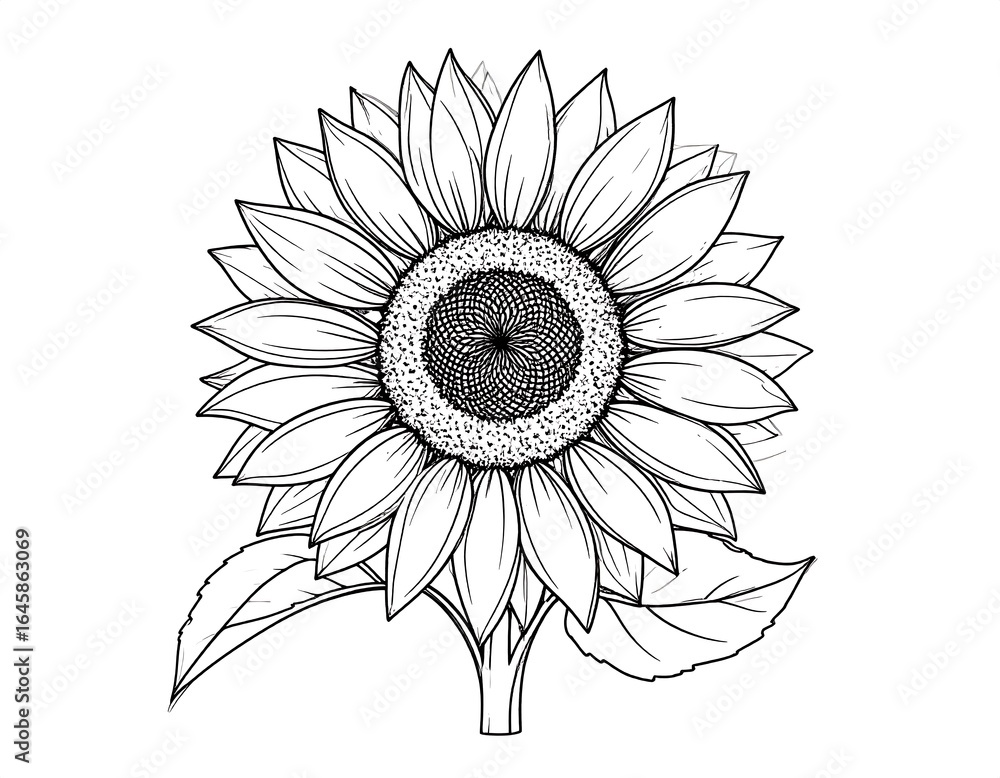 Fototapeta premium Detailed line drawing of a sunflower