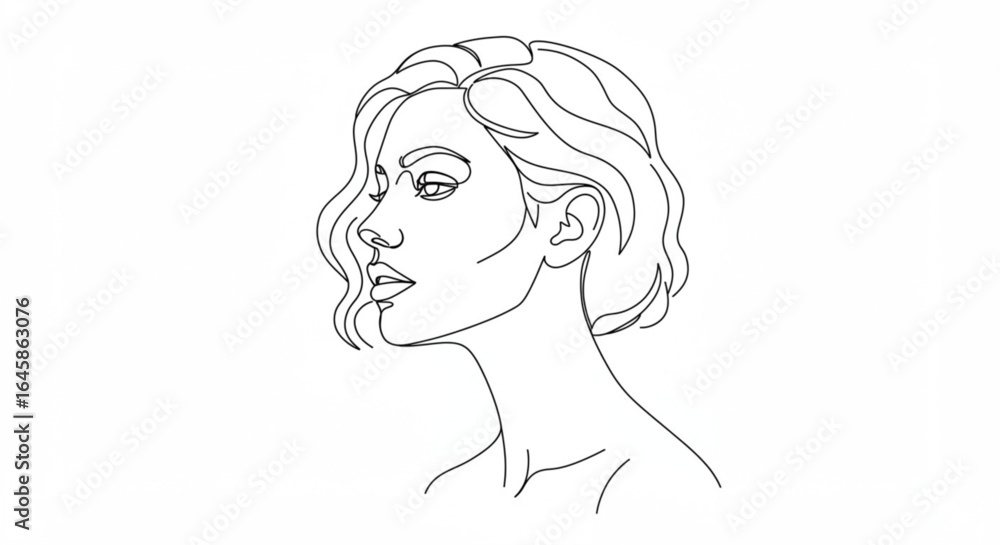 Elegant woman's profile in minimalist line art, capturing beauty and grace Elegant woman's profile in minimalist line art, capturing beauty and grace