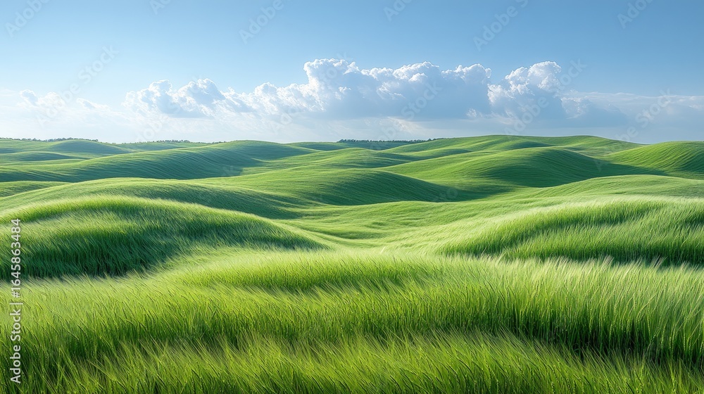 Fototapeta premium Rolling green fields under a partly cloudy sky