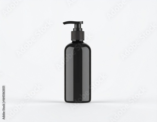Black pump bottle on white background