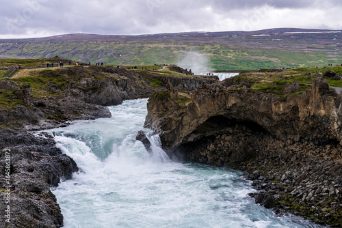Godafoss, or Waterfall of the Gods on the river Skjalfandafljot near Akureyri in Northern Iceland is a popular tourist attraction
