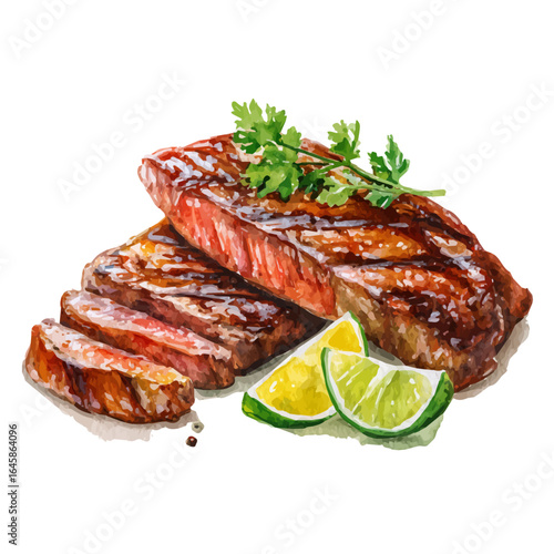 Watercolor vector illustration of Carne Asada, isolated on white background.