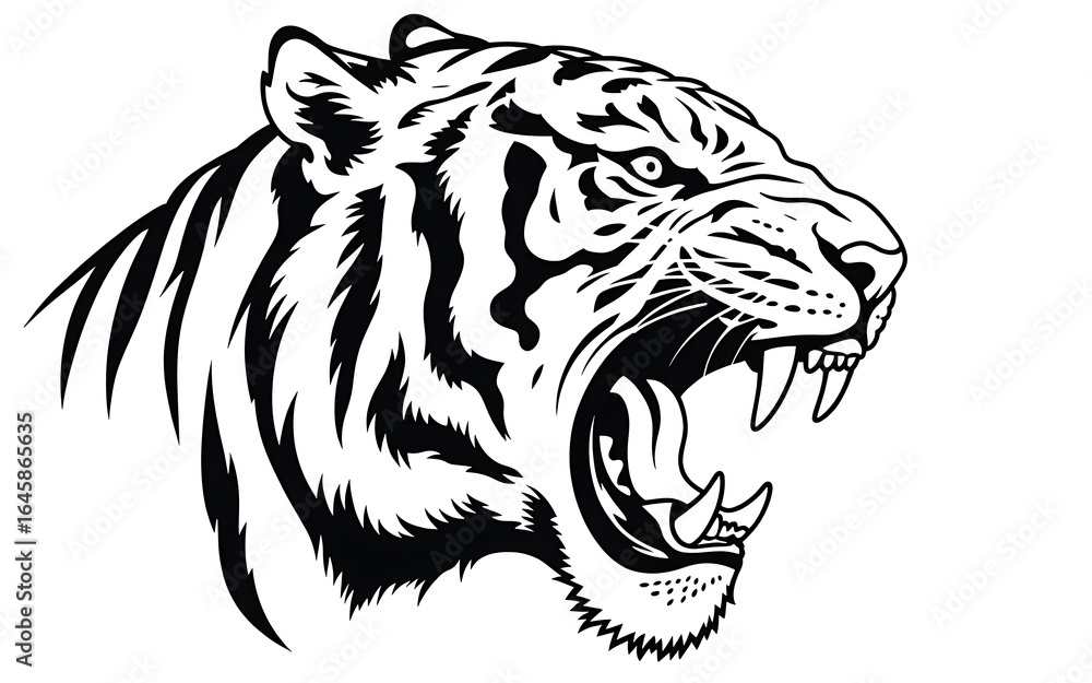 Obraz premium Roaring tiger isolated on white background