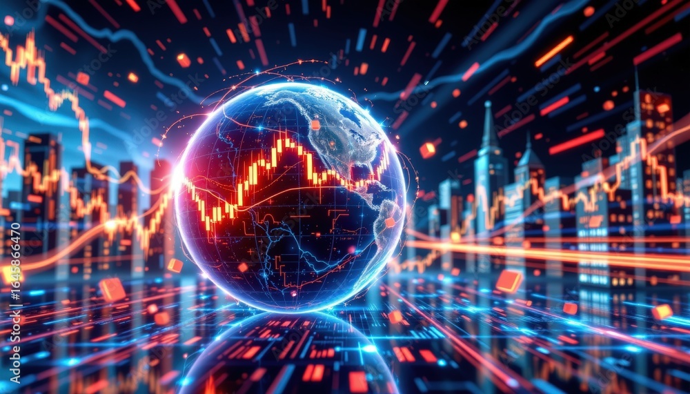 Fototapeta premium Futuristic Global Stock Market Visualization