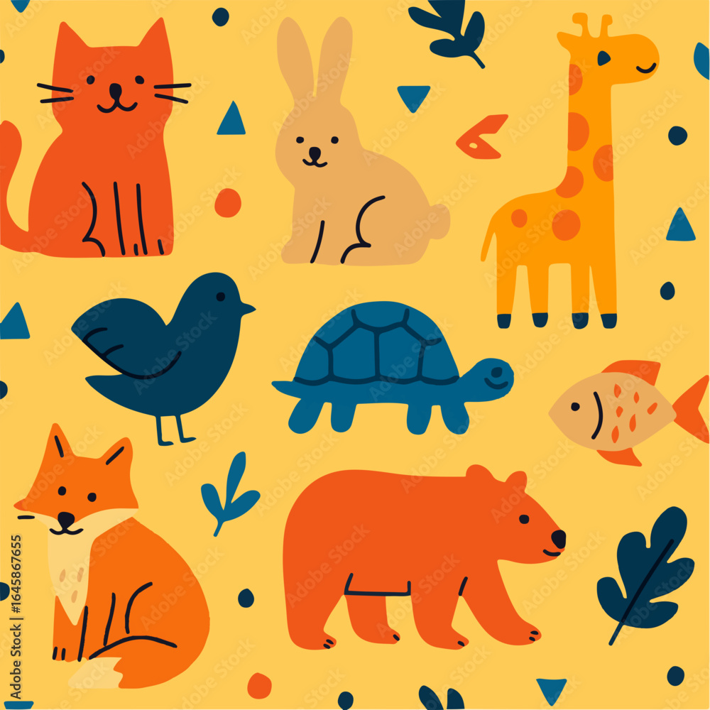 Naklejka premium Cute cartoon animal pattern