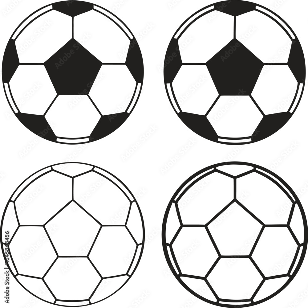Fototapeta premium Four black and white soccer balls sports graphic