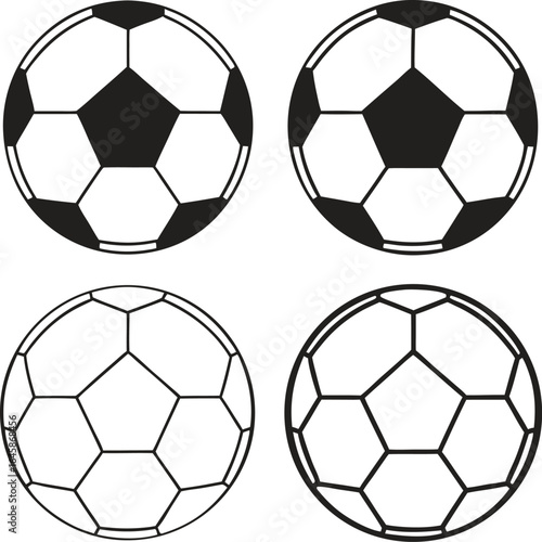 Four black and white soccer balls sports graphic