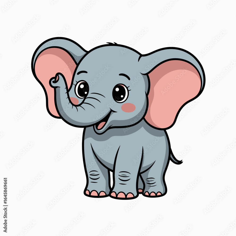 Fototapeta premium Cute cartoon elephant illustration, playful, adorable