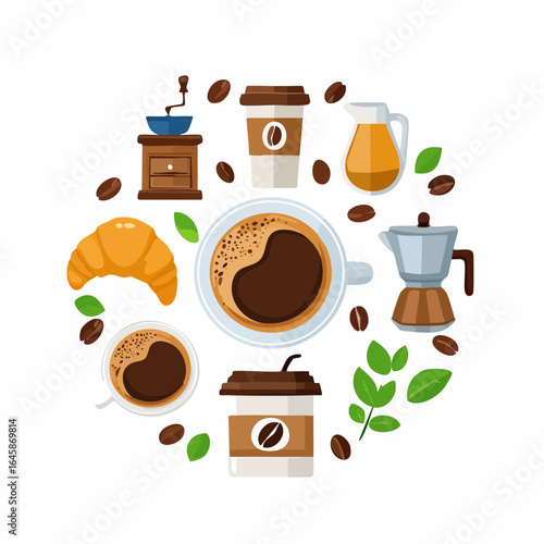 A stylish flat design coffee icon set for cafes and barista themes