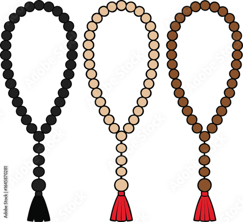 Black tan brown prayer beads red tassels rosary tasbih
