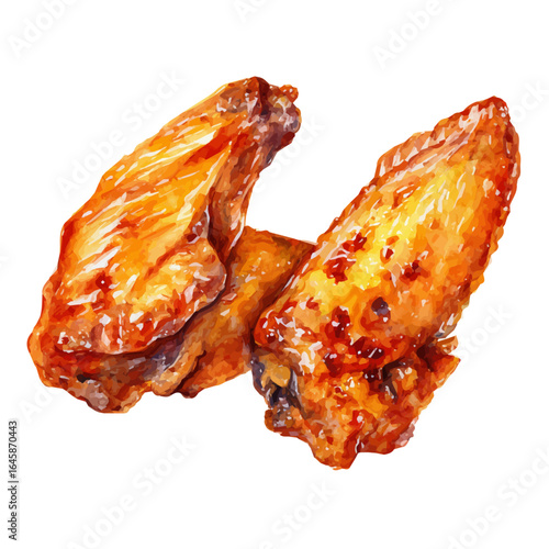 Watercolor vector illustration of Chicken Wings, isolated on white background.