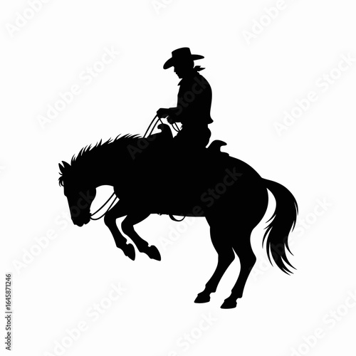 Silhouette of Cowboy Riding a Bucking Horse